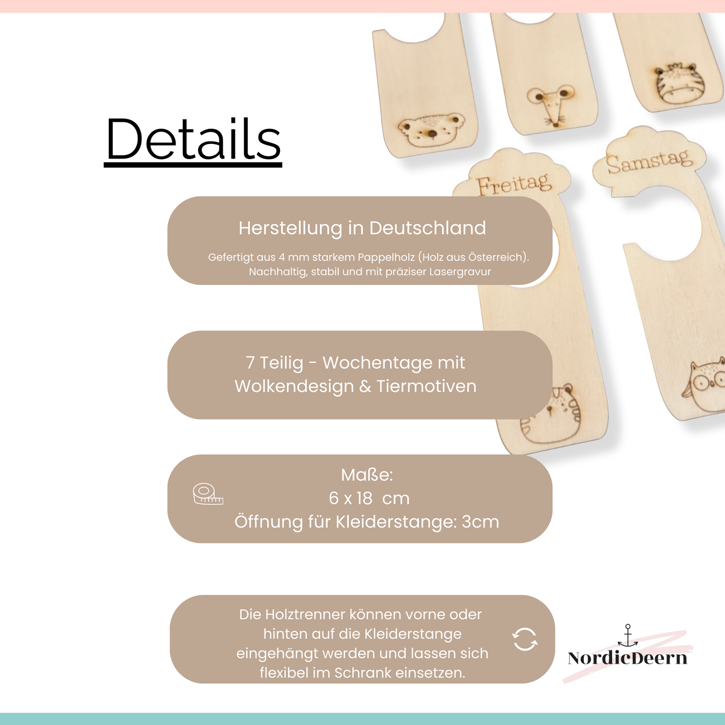 Kleiderschrank Kinder Organizer Set Holz – Wochentrenner Baby & Kinder Kleiderschrank Organisation