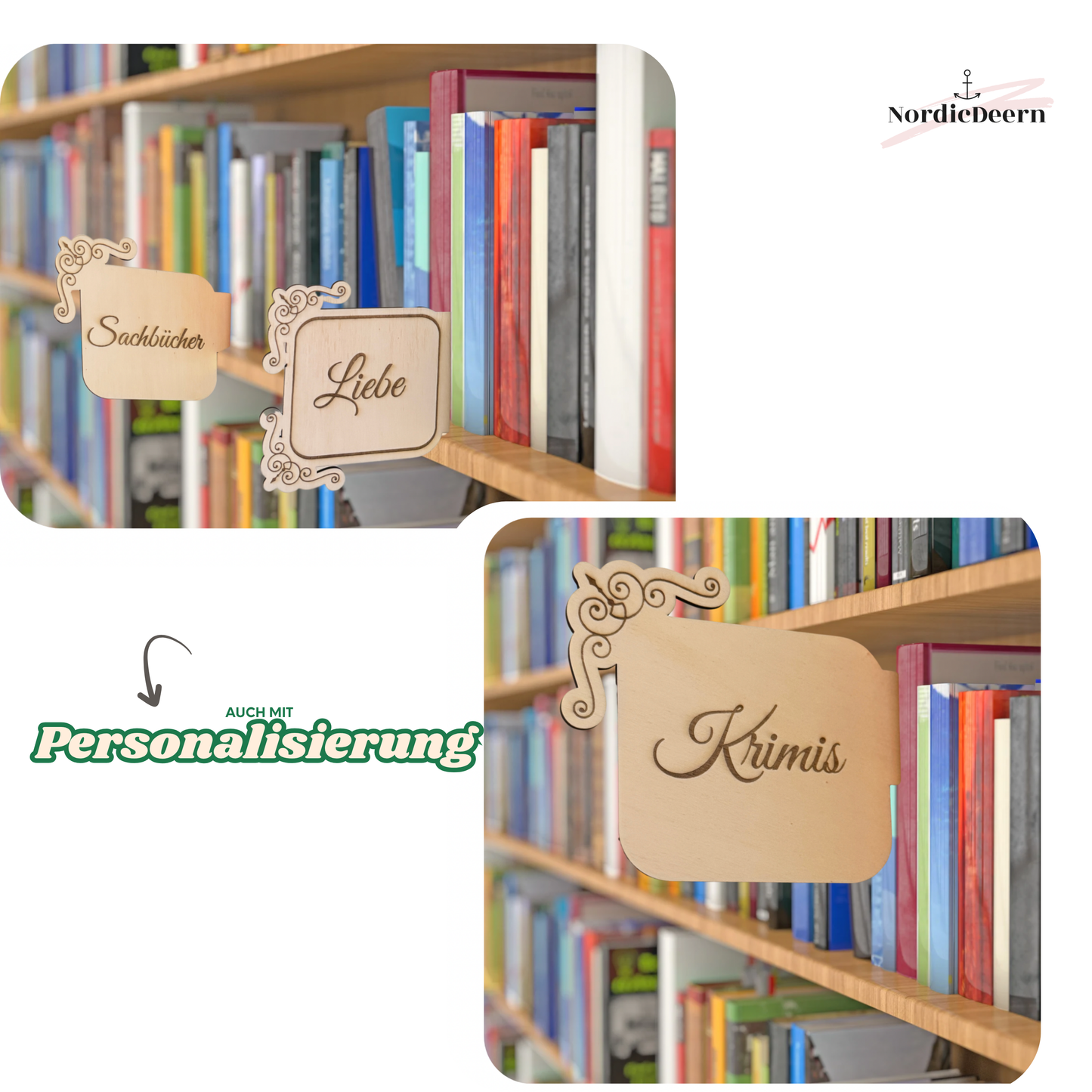 Bücherregal Genre Regal Schild, deutsch , Bibliothek Stil Vintage, aus Holz