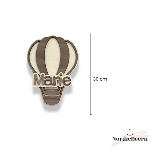Heißluftballon Baby – 3D-Optik Wanddeko für Babyzimmer und Kinderzimmer mit oder ohne Namen, 30 cm , Boho Stil Holz