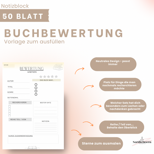 Notizblock Buchbewertung A5 Gelb