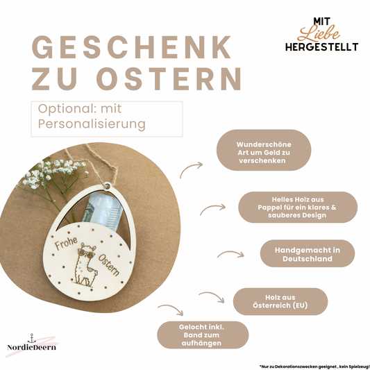 Alpaka Geldgeschenk zu Ostern , kleines Ostergeschenk für Erwachsene, Verpackung aus Holz, Lama