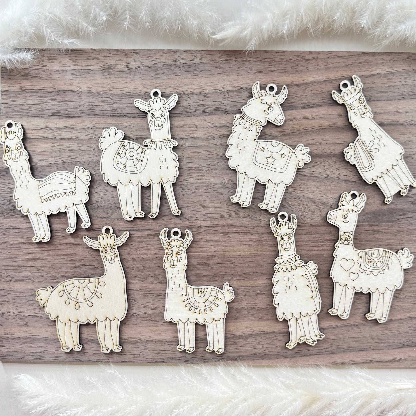 Holzanhänger-Set Lama Alpaka – 8-teiliges DIY-Set für Kinder & Bastelfans