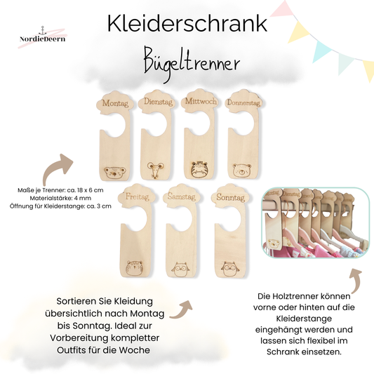 Kleiderschrank Kinder Organizer Set Holz – Wochentrenner Baby & Kinder Kleiderschrank Organisation