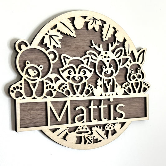 Kinderzimmer Namensschild Waldtiere aus Holz