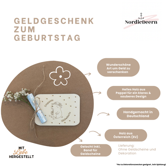 Holzkarte Capybara Motiv Glückwünsche – Geldgeschenk aus Holz mit Band zum Anbinden von Geldscheinen – Kreative Geldgeschenk Idee zum Geburtstag
