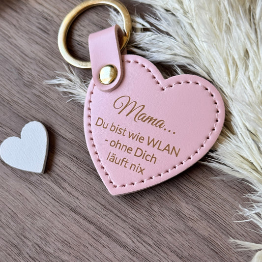 Schlüsselanhänger für Mama, Herz Rosa oder Braun mit Goldring