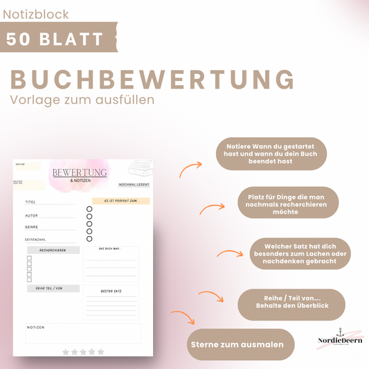 Notizblock A5 Buchbewertung rosa