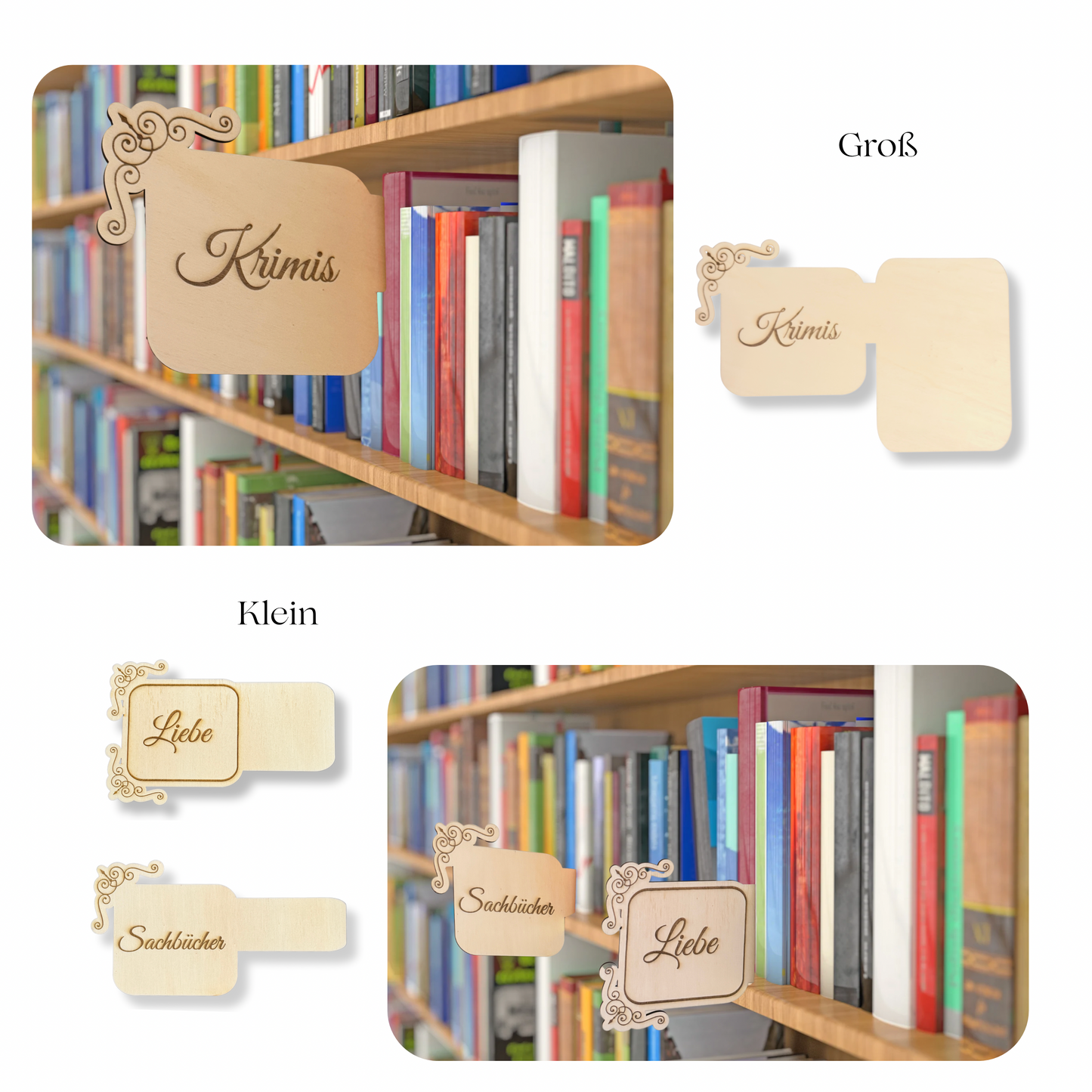 Bücherregal Genre Regal Schild, deutsch , Bibliothek Stil Vintage, aus Holz