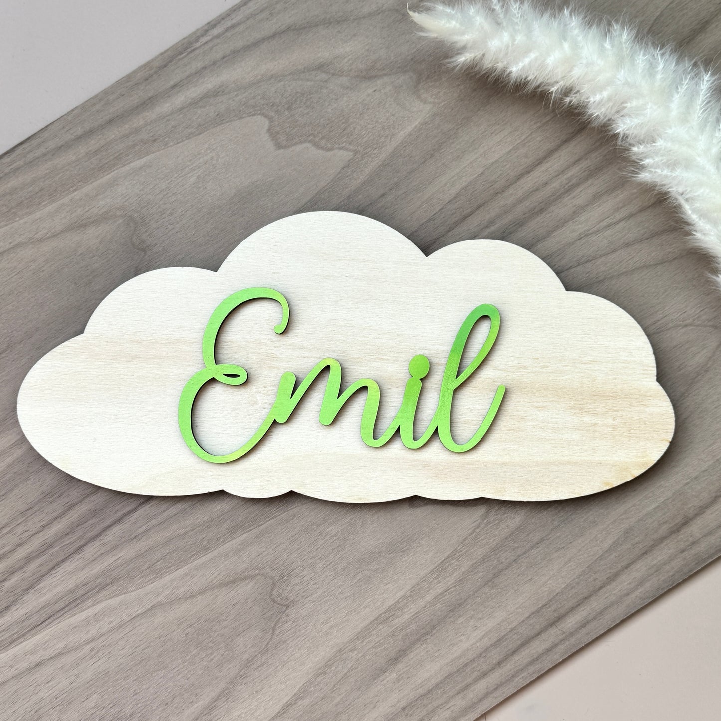 Namensschild aus Holz – Wolke