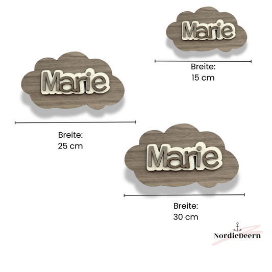 Personalisierte Wanddeko fürs Babyzimmer – Wolken, Mond & Heißluftballon aus Holz