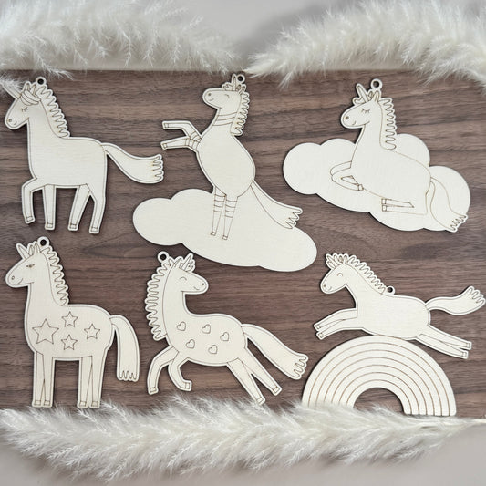 Einhorn Holzanhänger Bastelset – 6-teiliges DIY-Set aus Holz zum Bemalen & Dekorieren Anhänger Mitbringsel Kindergeburtstag