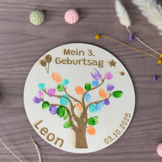 Fingerabdruck Bild Kindergeburtstag personalisiert Alternative Leinwand Baum