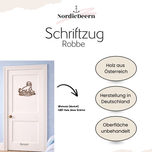 Robbe Namensschild Kinderzimmer Türschild aus Holz, Wandbild Wanddekoration Babyzimmer Maritim / Meer