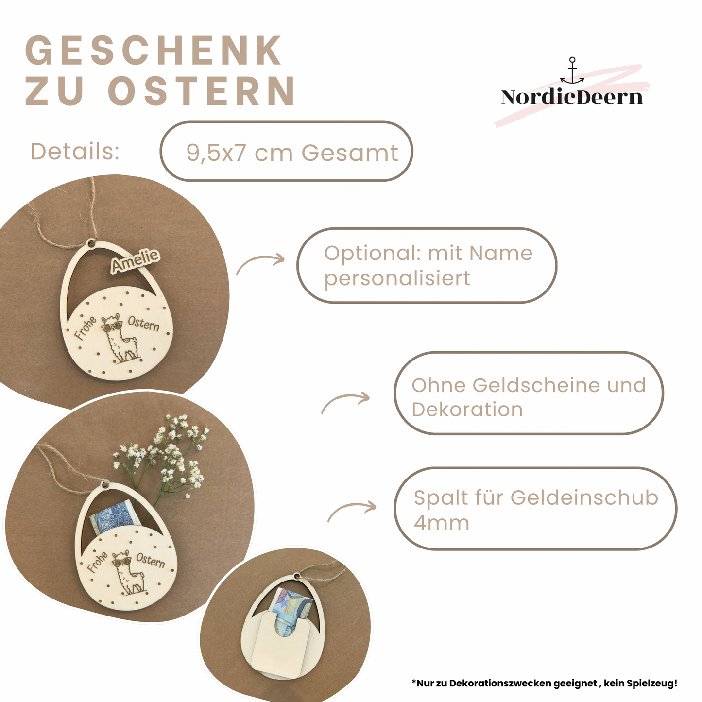 Alpaka Geldgeschenk zu Ostern , kleines Ostergeschenk für Erwachsene, Verpackung aus Holz, Lama