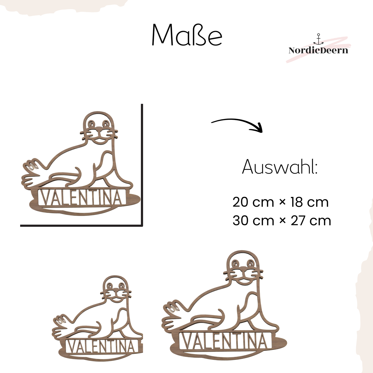 Robbe Namensschild Kinderzimmer Türschild aus Holz, Wandbild Wanddekoration Babyzimmer Maritim / Meer