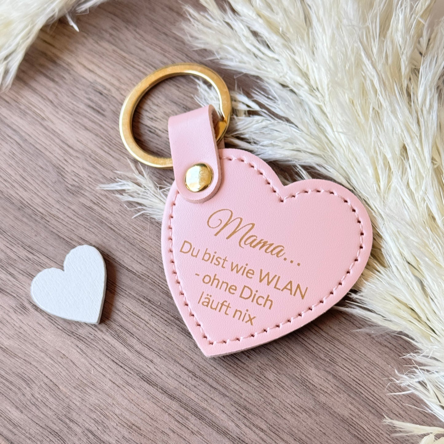 Schlüsselanhänger für Mama, Herz Rosa oder Braun mit Goldring