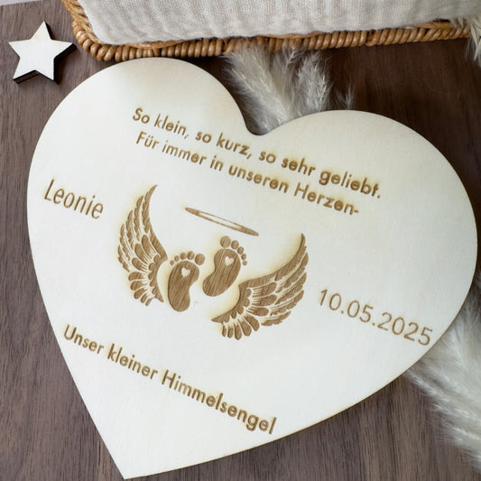 Personalisiertes Herz aus Holz - Erinnerung an ein Sternenkind – Ein stilles Gedenken - Frühgeburt