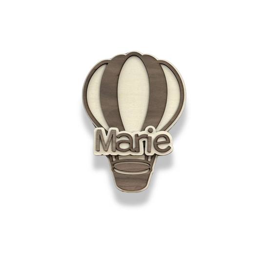 Heißluftballon aus Holz – 3D-Optik Wanddeko für Babyzimmer und Kinderzimmer mit oder ohne Namen, 30 cm , Boho Stil