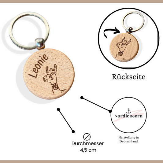 Schlüsselanhänger personalisiert Holz -Lama , Alpaka