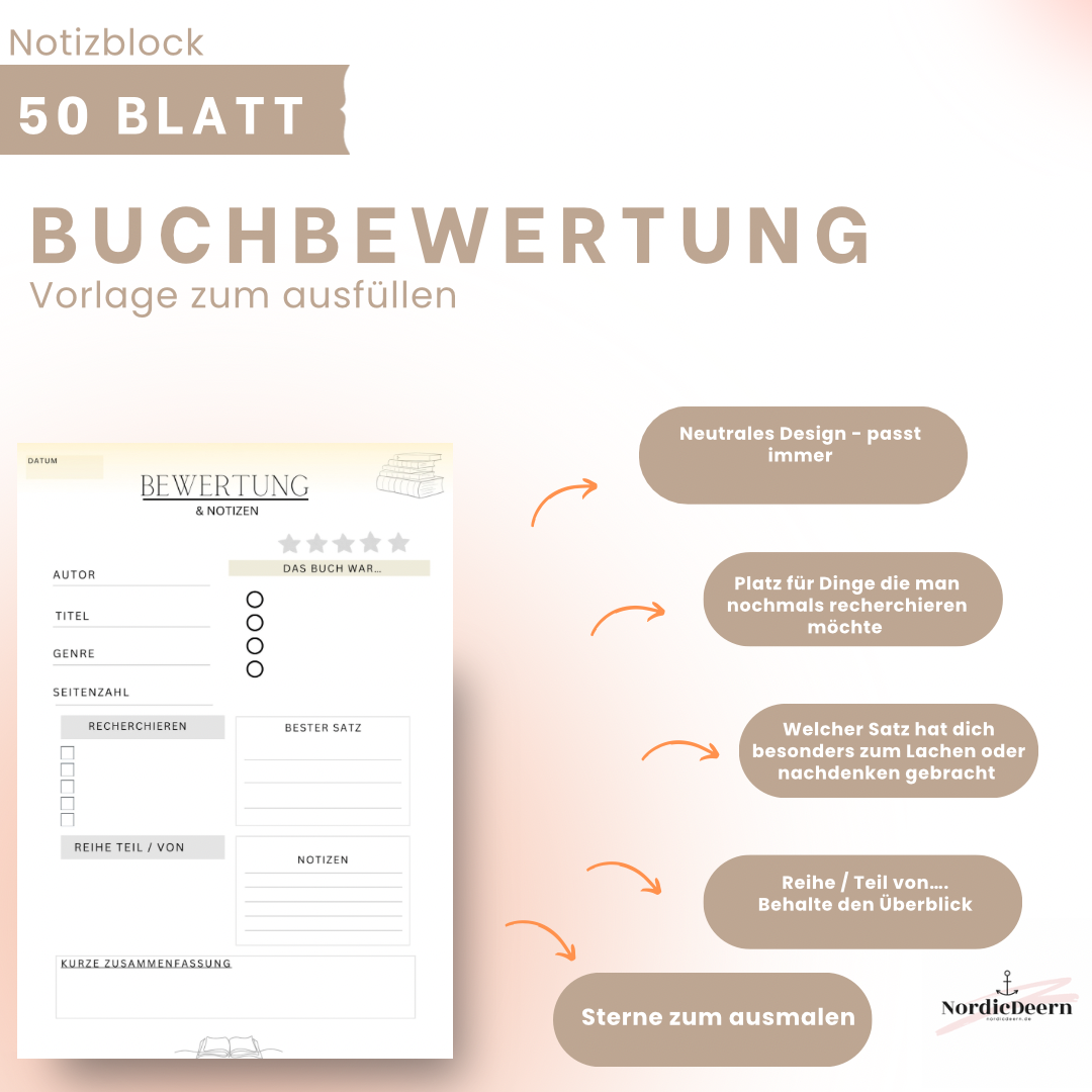 Notizblock Buchbewertung A5 Gelb