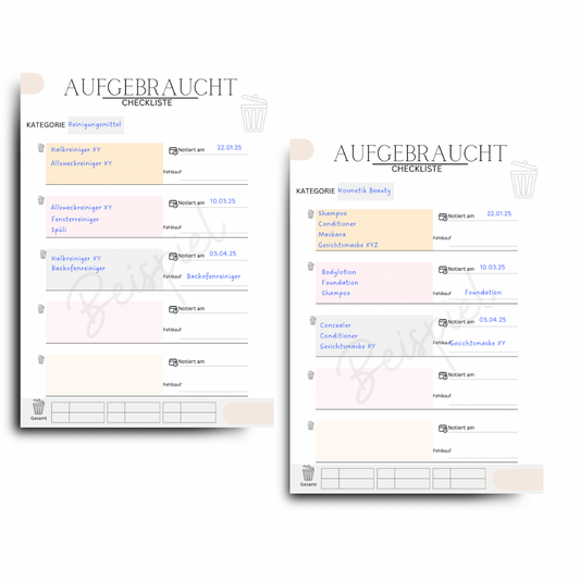 Notizblock „Aufgebrauchte Produkte“ – A5-Block für deine Beauty- & Haushalts-Favoriten