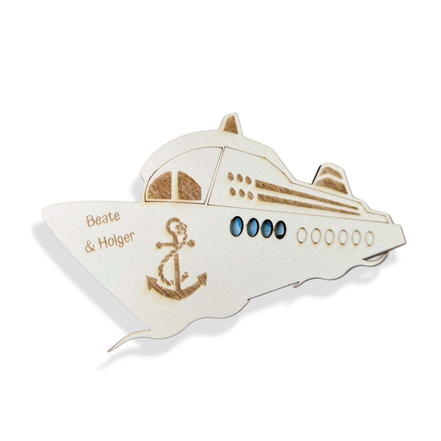 Kreuzfahrt Geldgeschenk aus Holz – personalisierte Geschenkverpackung für Reisen & Flitterwochen
