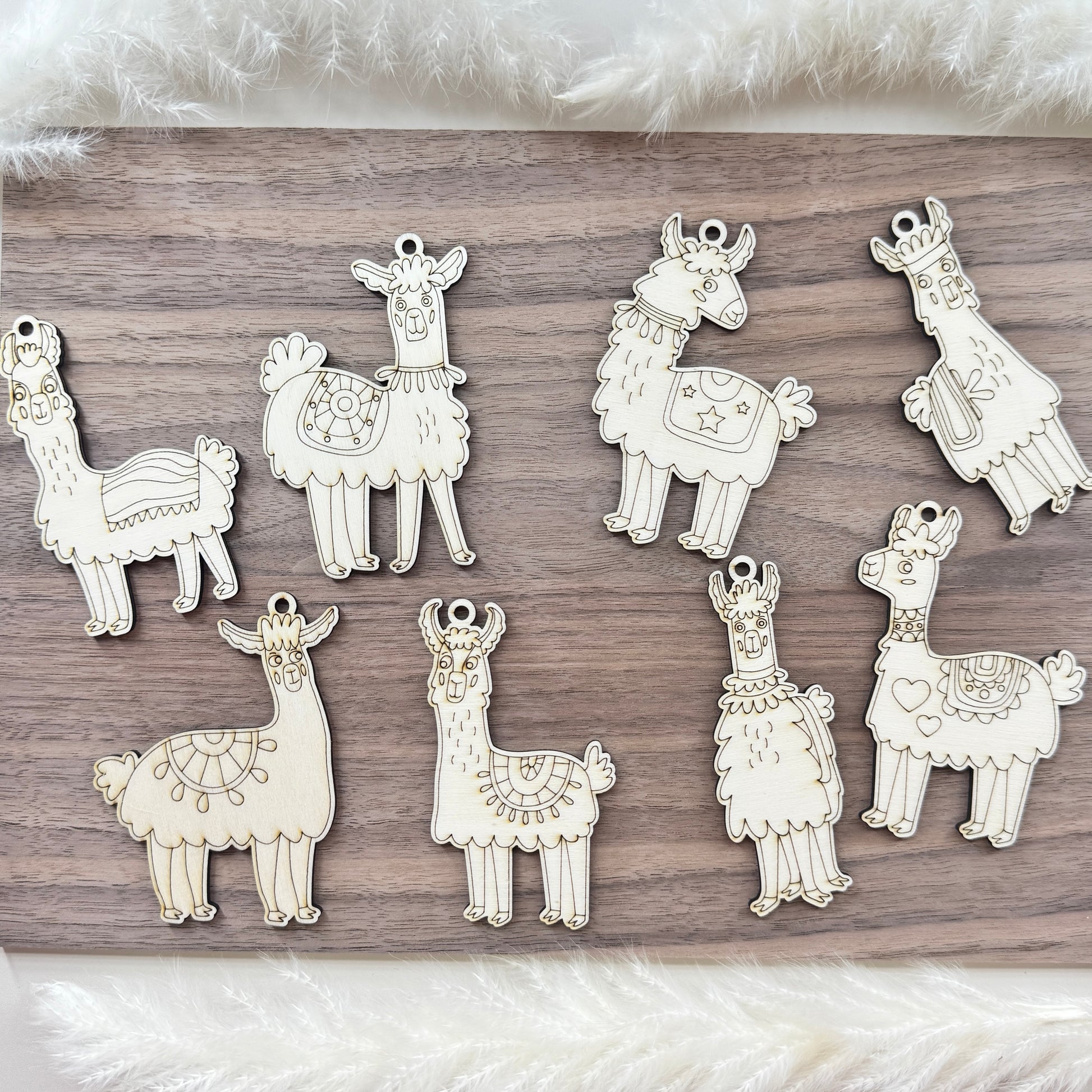Holzanhänger-Set Lama Alpaka – 8-teiliges DIY-Set für Kinder & Bastelfans
