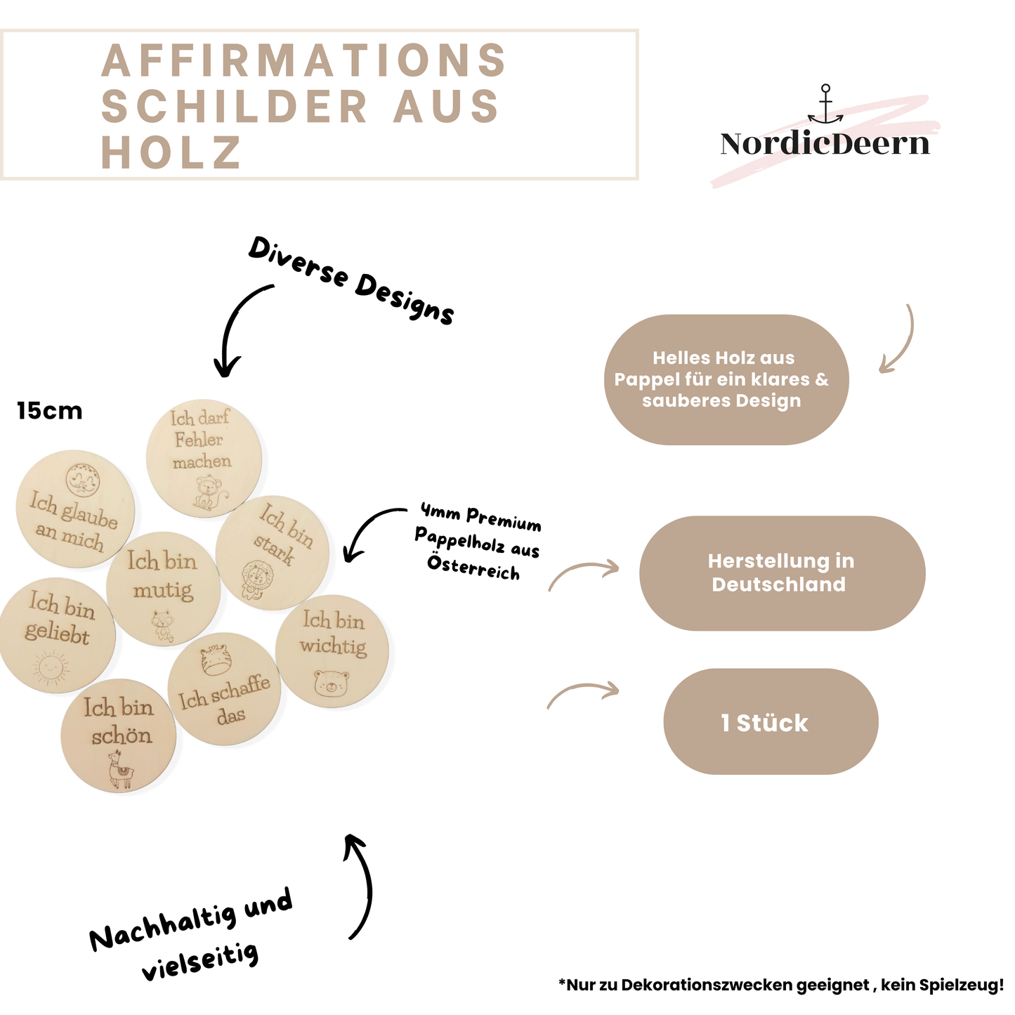 Affirmation Wandbild für Kinderzimmer, Holzschild Positive Gedanken Dekoration Sprüche 1 Stück - Tier Design