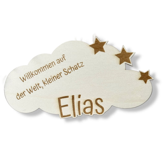 Willkommen auf der Welt Wolke, Geschenk zur Geburt aus Holz