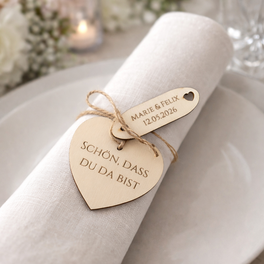 Hochzeit tischdekoration personalisierte Servietten Anhänger 