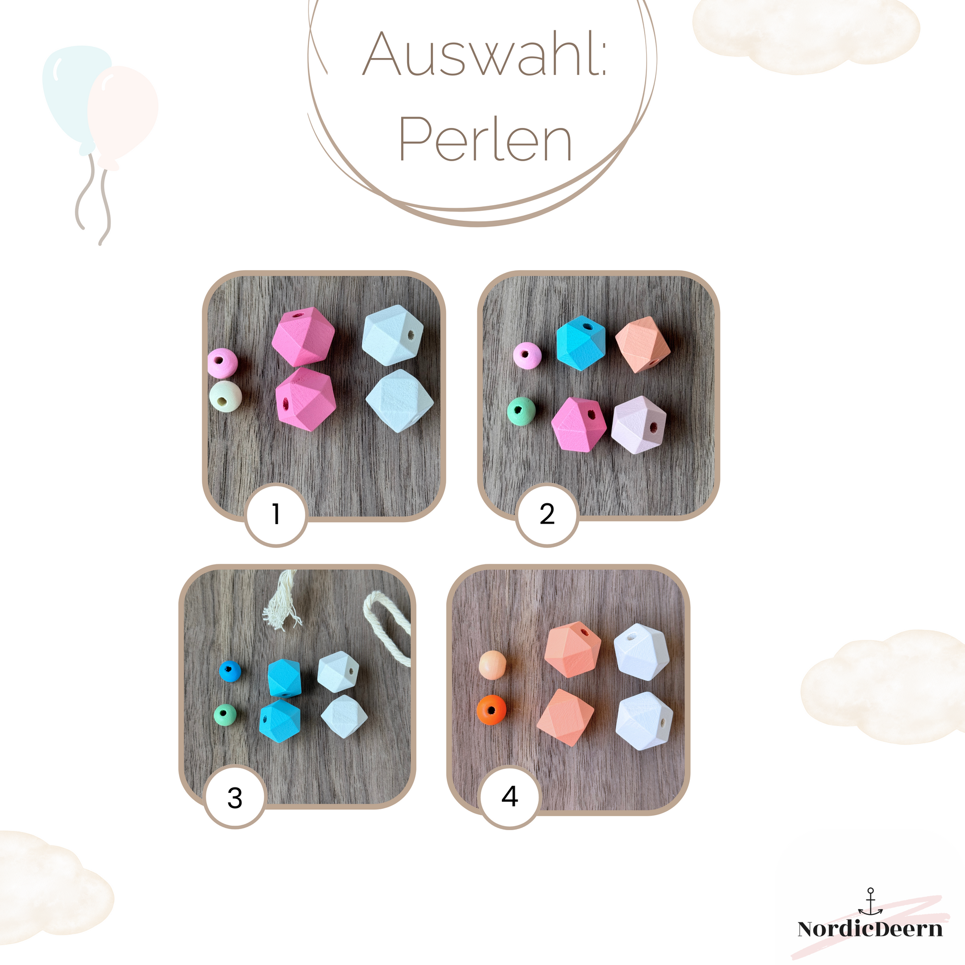 Pastell Holzperlen Auswahl Baby Dekoration Anhänger 