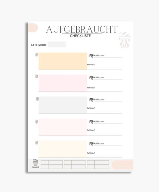 Notizblock „Aufgebrauchte Produkte“ – A5-Block für deine Beauty- & Haushalts-Favoriten