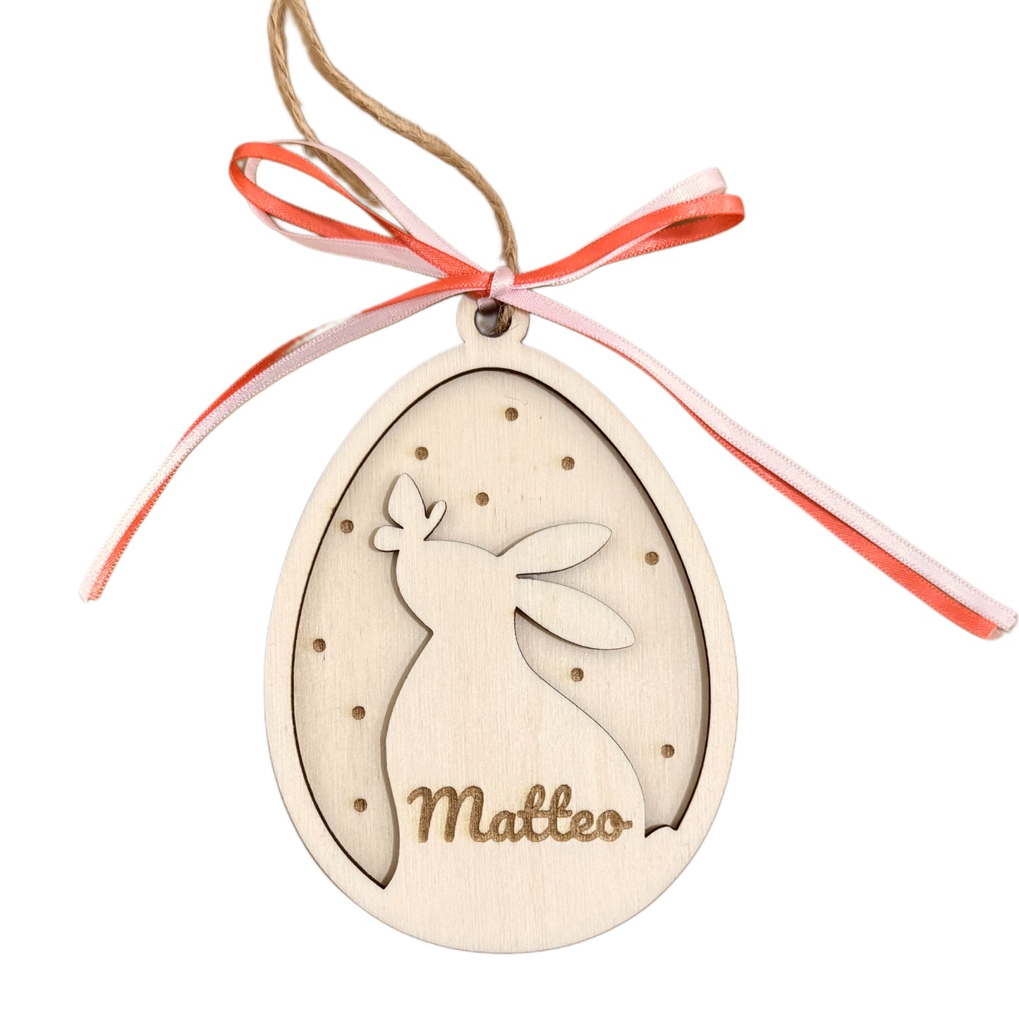 Osterkorb Anhänger personalisiert zu Ostern, Geschenkanhänger, Dekoration aus Holz, Personalisierung mit Name, Hase im Ei