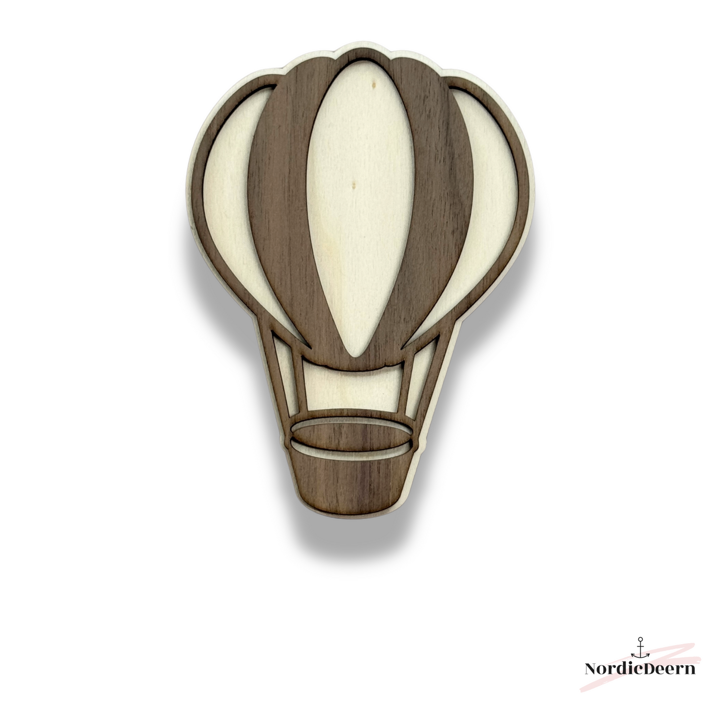 Holz Ballon , Heißluftballon aus Holz – 3D-Optik Wanddeko für Babyzimmer und Kinderzimmer mit oder ohne Namen, 30 cm , Boho Stil