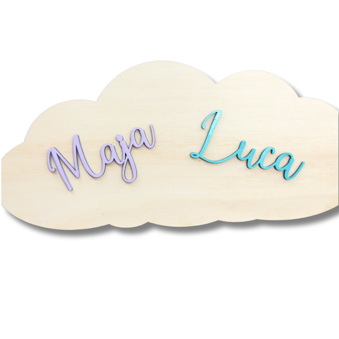 Wolke Namensschild Zwillinge Geschwister Personalisiert aus  Holz – Kinderzimmer Türschild 