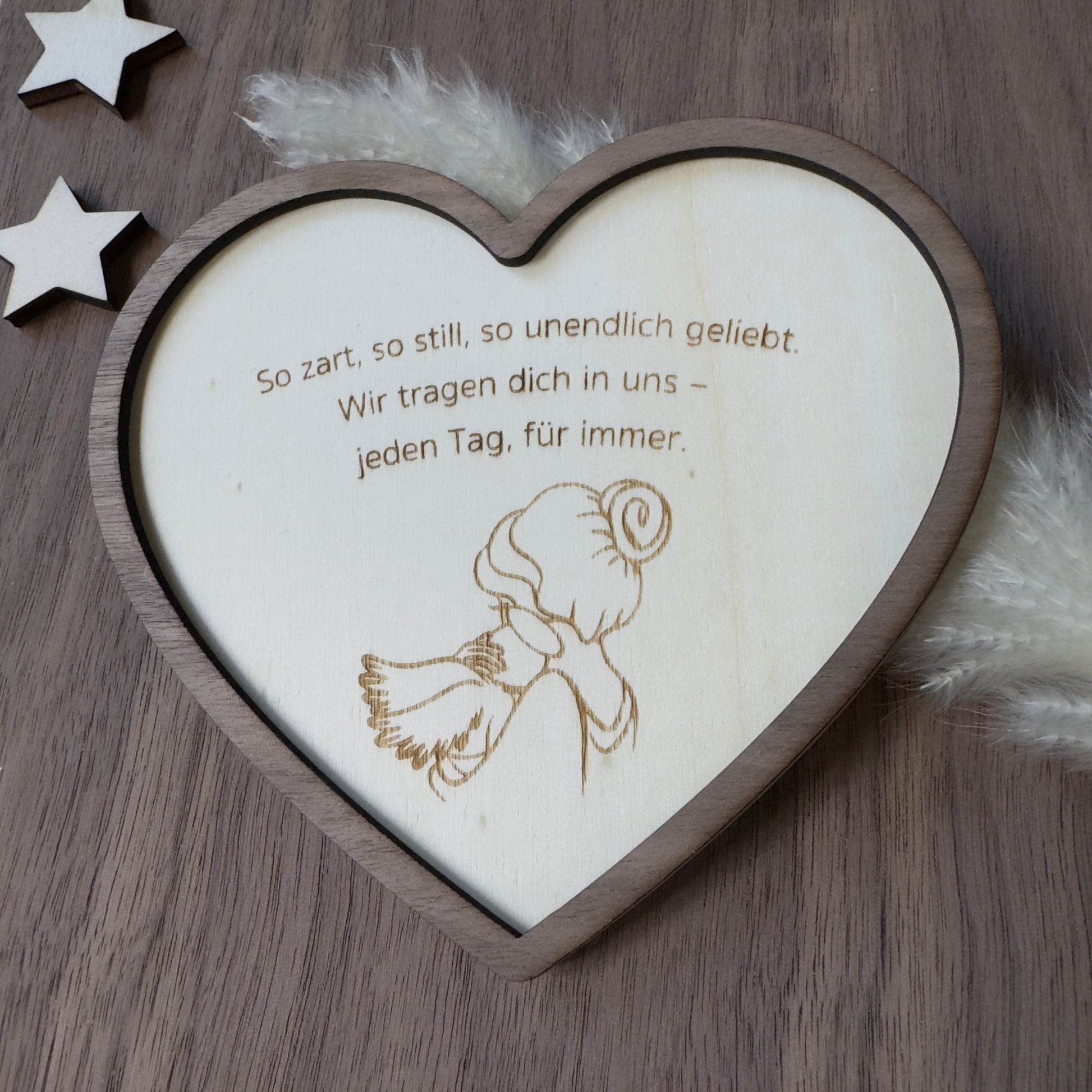 Personalisiertes Herz aus Holz als Erinnerung an ein Sternenkind – Ein stilles Gedenken, Verstorbenes Baby , Fehlgeburt