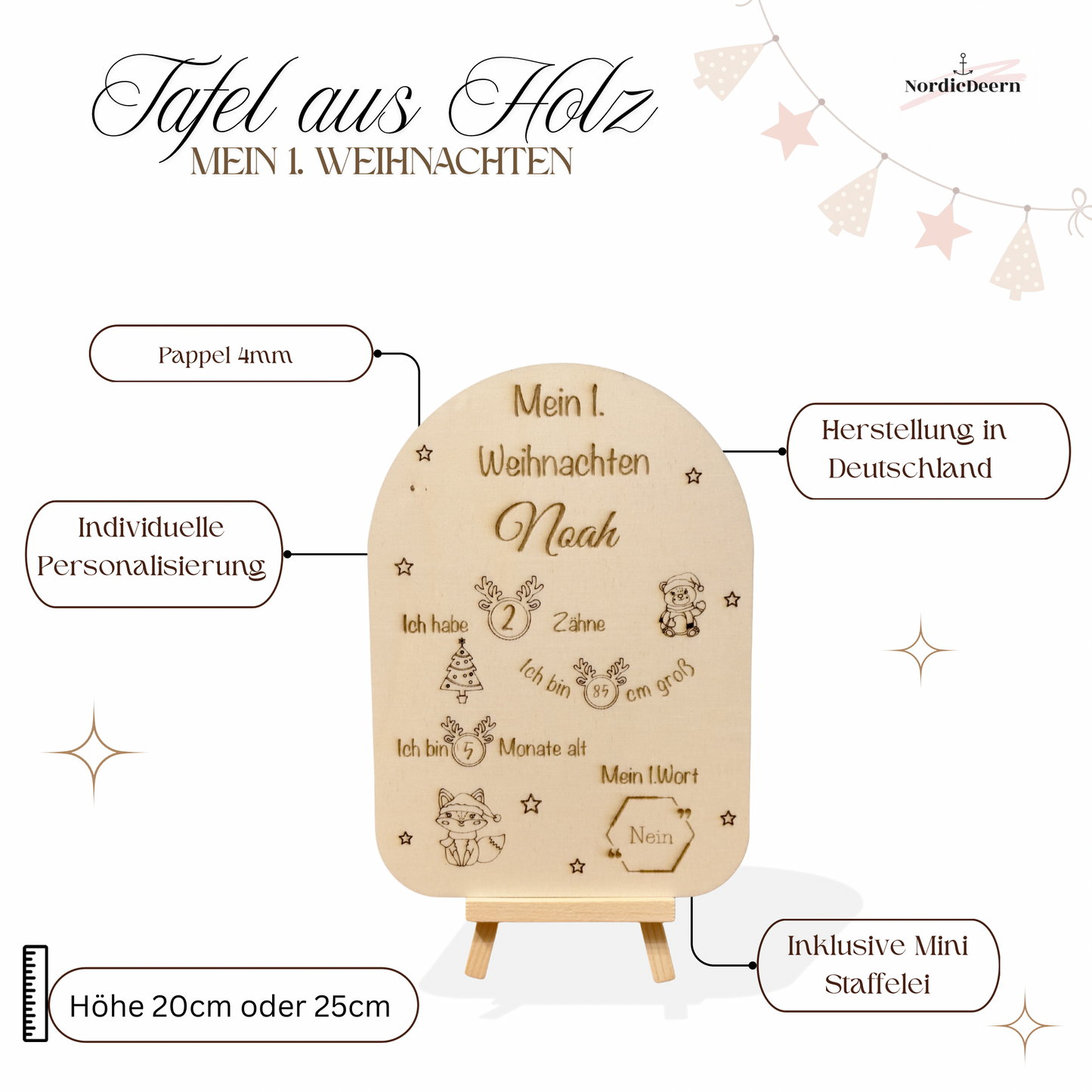 Mein 1. Weihnachten Meilenstein Tafel aus Holz