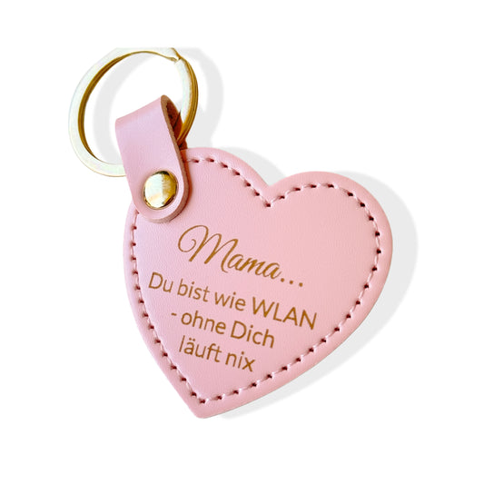 Schlüsselanhänger für Mama, Herz Rosa oder Braun mit Goldring