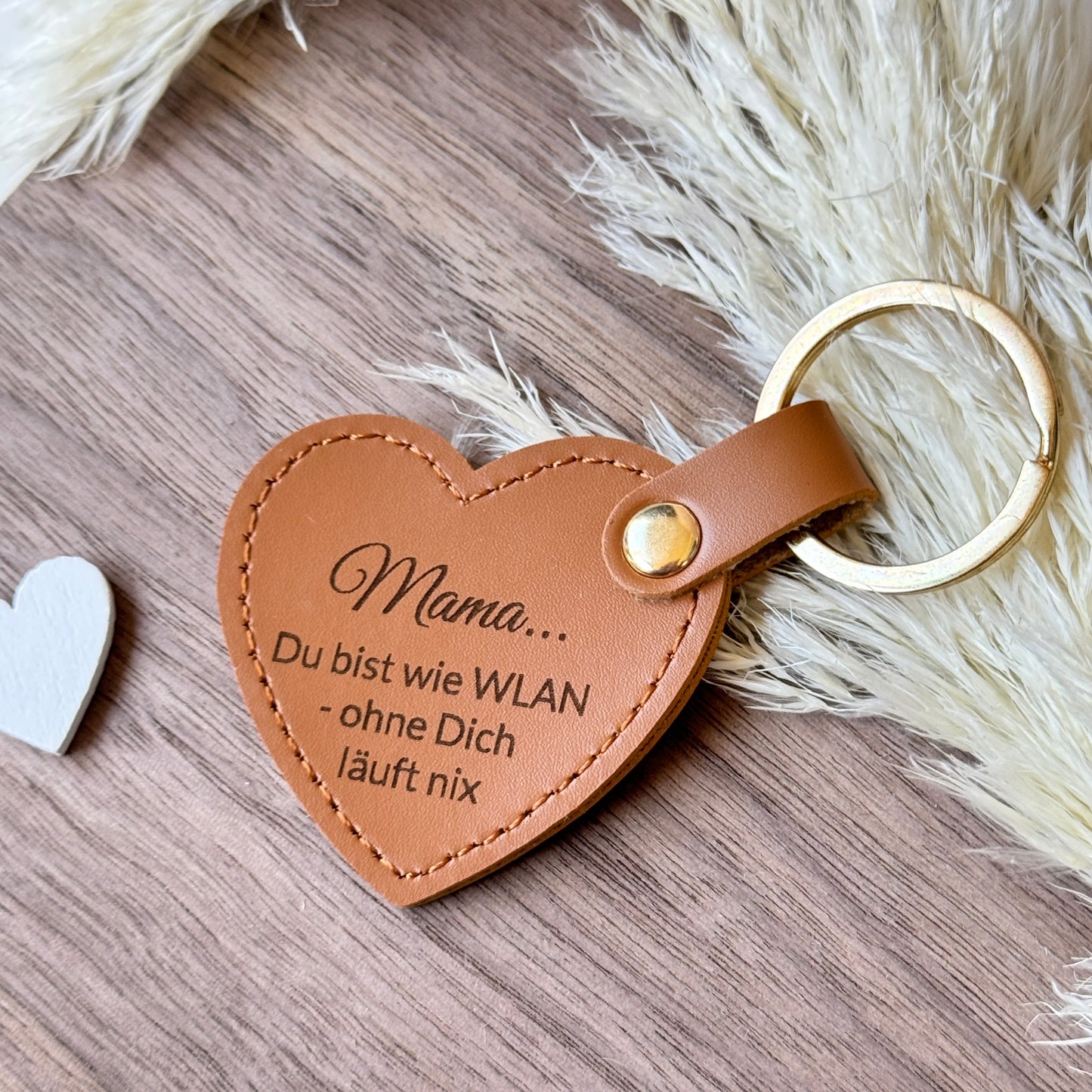 Schlüsselanhänger für Mama, Herz Rosa oder Braun mit Goldring