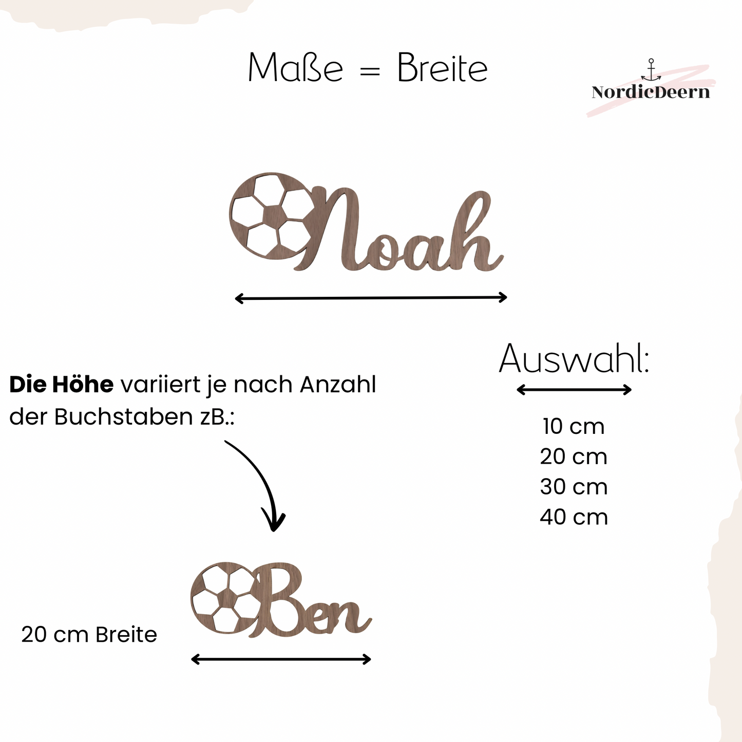 Fußball Namensschild, Schriftzug Personalisiert, Türschild aus Holz, Wanddekoration für Fußballfans