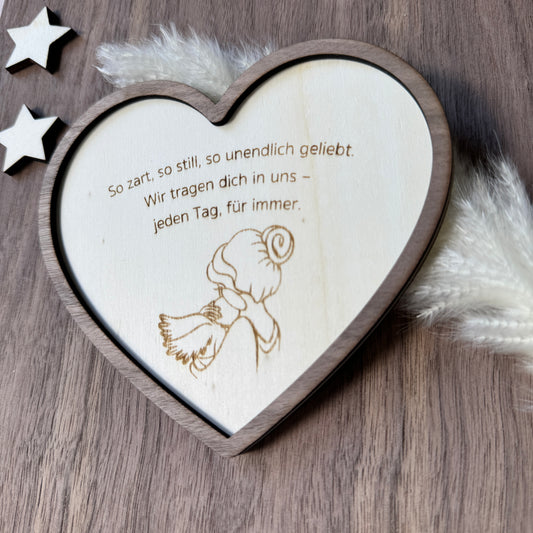 Personalisiertes Herz aus Holz als Erinnerung an ein Sternenkind – Ein stilles Gedenken, Verstorbenes Baby , Fehlgeburt