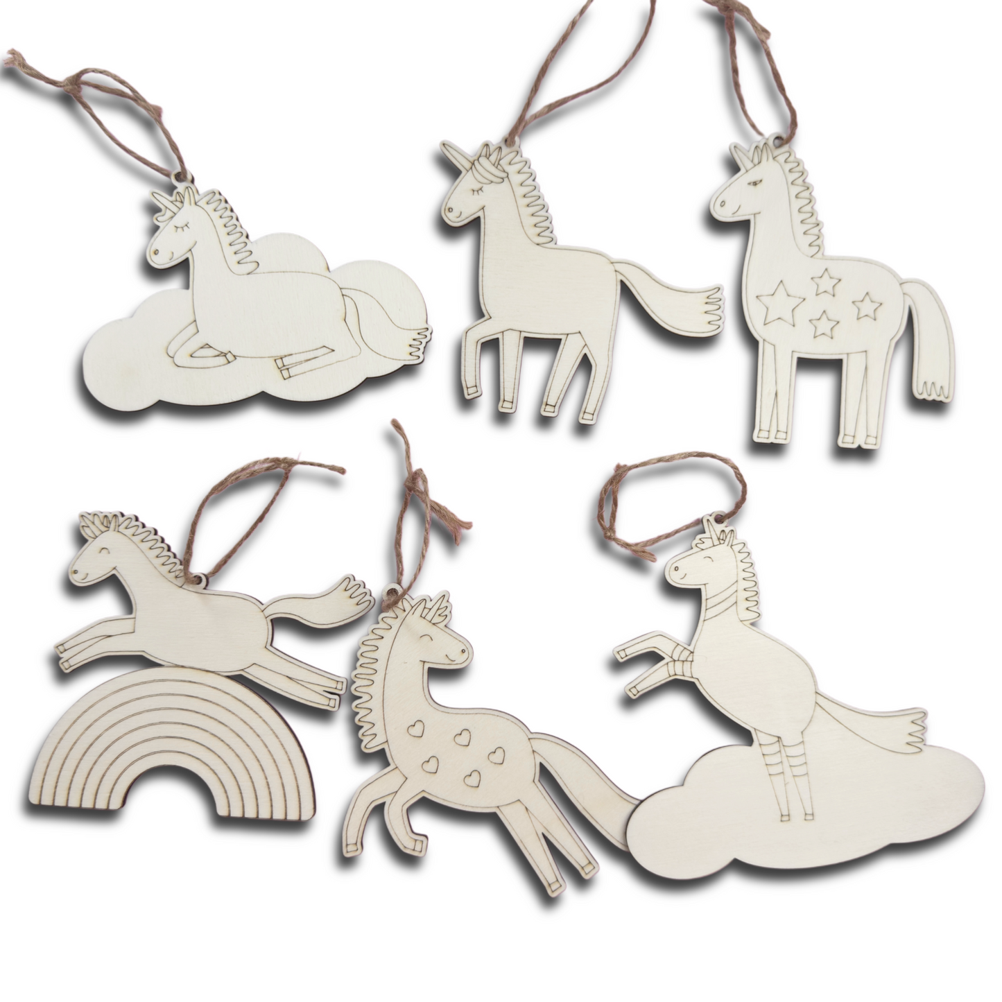 Einhorn Holzanhänger Bastelset – 6-teiliges DIY-Set aus Holz zum Bemalen & Dekorieren Anhänger Mitbringsel Kindergeburtstag