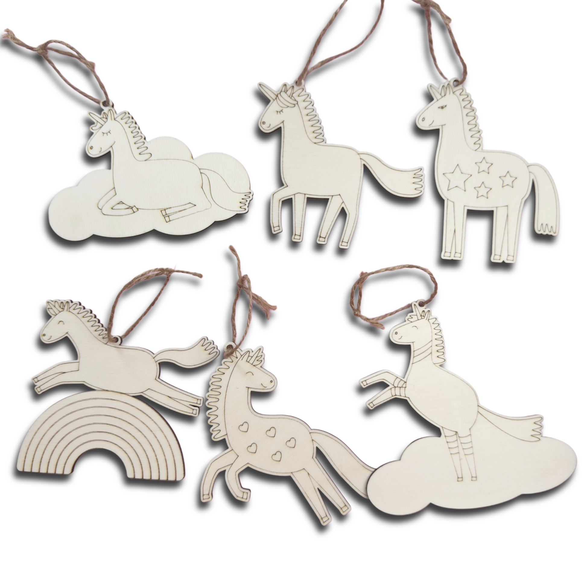 Einhorn Holzanhänger Bastelset – 6-teiliges DIY-Set aus Holz zum Bemalen & Dekorieren Anhänger Mitbringsel Kindergeburtstag