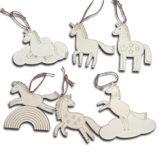Einhorn Holzanhänger Bastelset – 6-teiliges DIY-Set aus Holz zum Bemalen & Dekorieren Anhänger Mitbringsel Kindergeburtstag