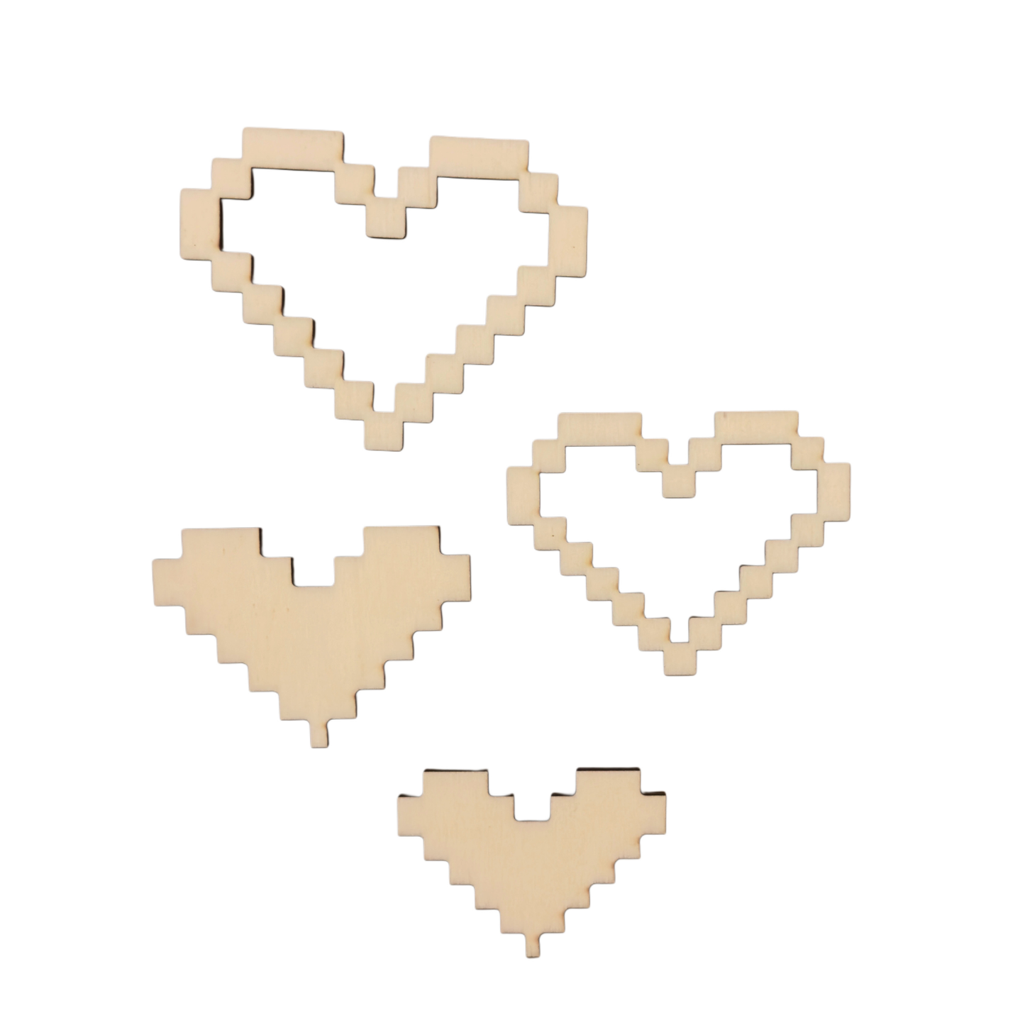 Herz Wandbild aus Holz – Pixel Gaming Form | DIY Holzrohlinge zum Bemalen | Set 4 Stück