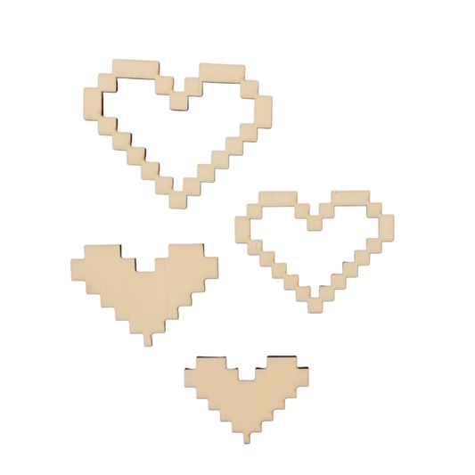 Herz Wandbild aus Holz – Pixel Gaming Form | DIY Holzrohlinge zum Bemalen | Set 4 Stück