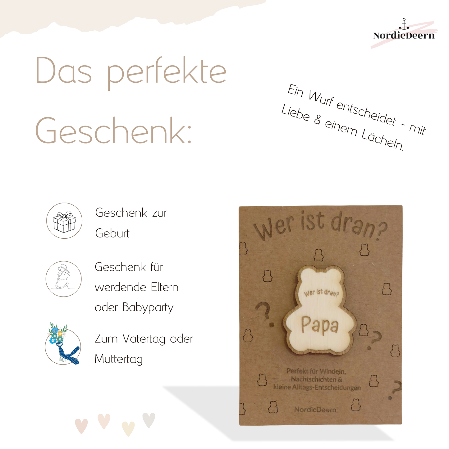 Lustiges Geschenk zur Geburt oder für werdende Eltern - Bär Entscheidungshilfe - Inhalt für Windeltorte