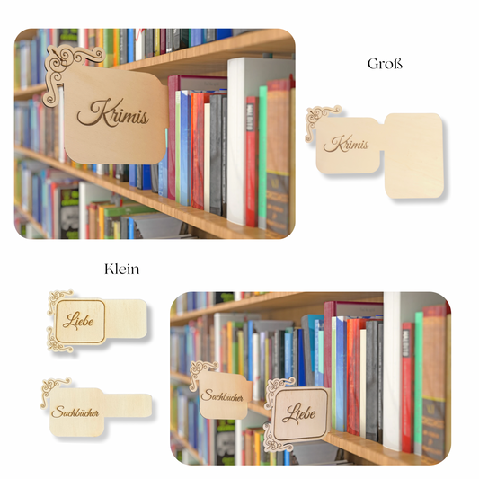 Bücherregal Genre Regal Schild, deutsch , Bibliothek Stil Vintage, aus Holz