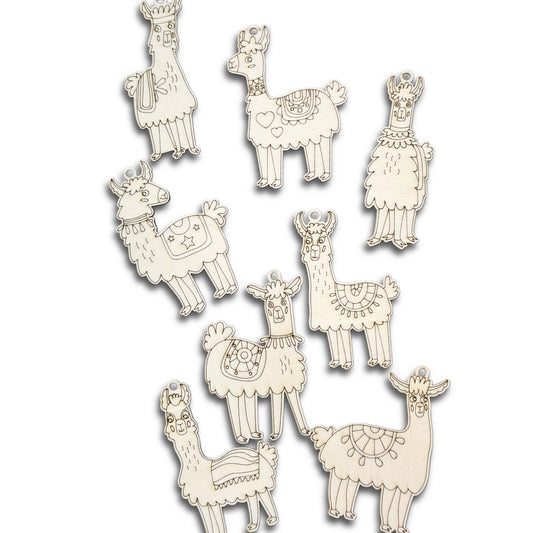 Holzanhänger-Set Lama Alpaka – 8-teiliges DIY-Set für Kinder & Bastelfans
