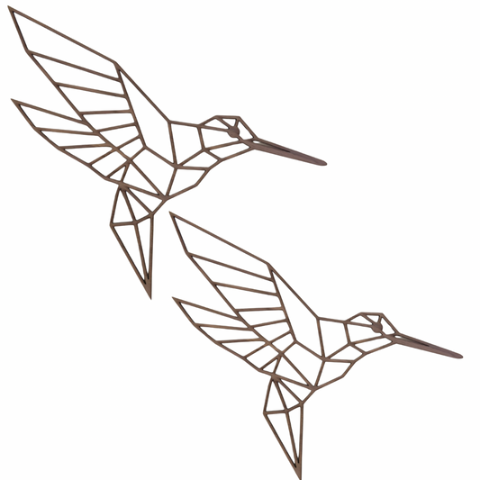 Geometrischer Vogel Dekoration aus Holz, Wanddekoration Kolibri – 2er Set, Vögel Walnuss